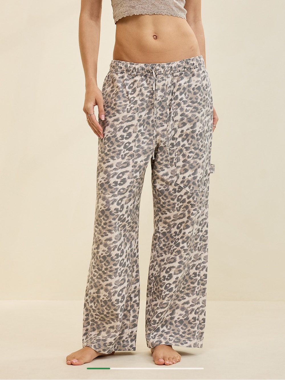 aerie Taupe & Gray Leopard Wide Leg Lounge Pants